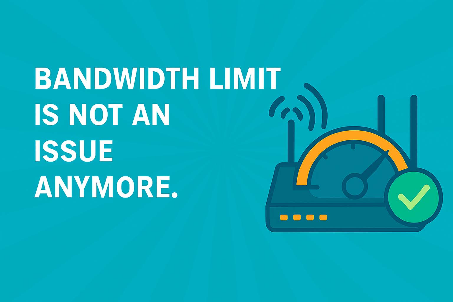 Speedometer gauge with checkmark and Wi-Fi signals on turquoise background representing RFC Bandwidth Optimizer overcoming bandwidth limits